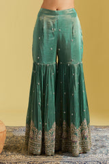 Green Tissue Embroidered Gharara Set