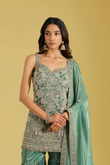 Green Tissue Embroidered Gharara Set