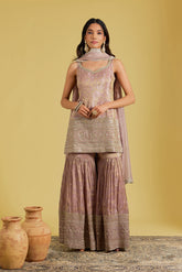 Rose Gold Tissue Embroidered Gharara Set