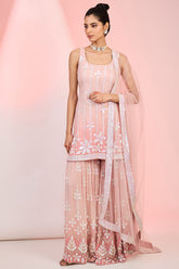 Designer Peach Pink Ombre Sharara Set with Sequins Embroidery