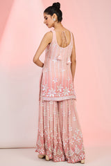 Designer Peach Pink Ombre Sharara Set with Sequins Embroidery