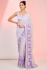 Purple Georgette Sequins Embroidered Ombre Saree