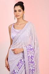 Purple Georgette Sequins Embroidered Ombre Saree
