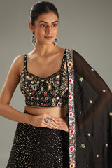 Black Georgette Sequins Embroidered Lehenga Set