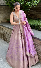 purple jacquard lehnga