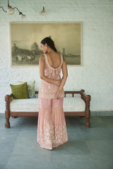 Pink Sweetheart Neck Floral Embroidered Kurta Gharara Set