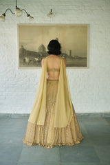 Gold Net Scoop Neck Geometric Embroidered Lehenga Set