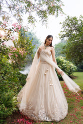 Ivory Net 3D Floral Embellished Lehenga Set