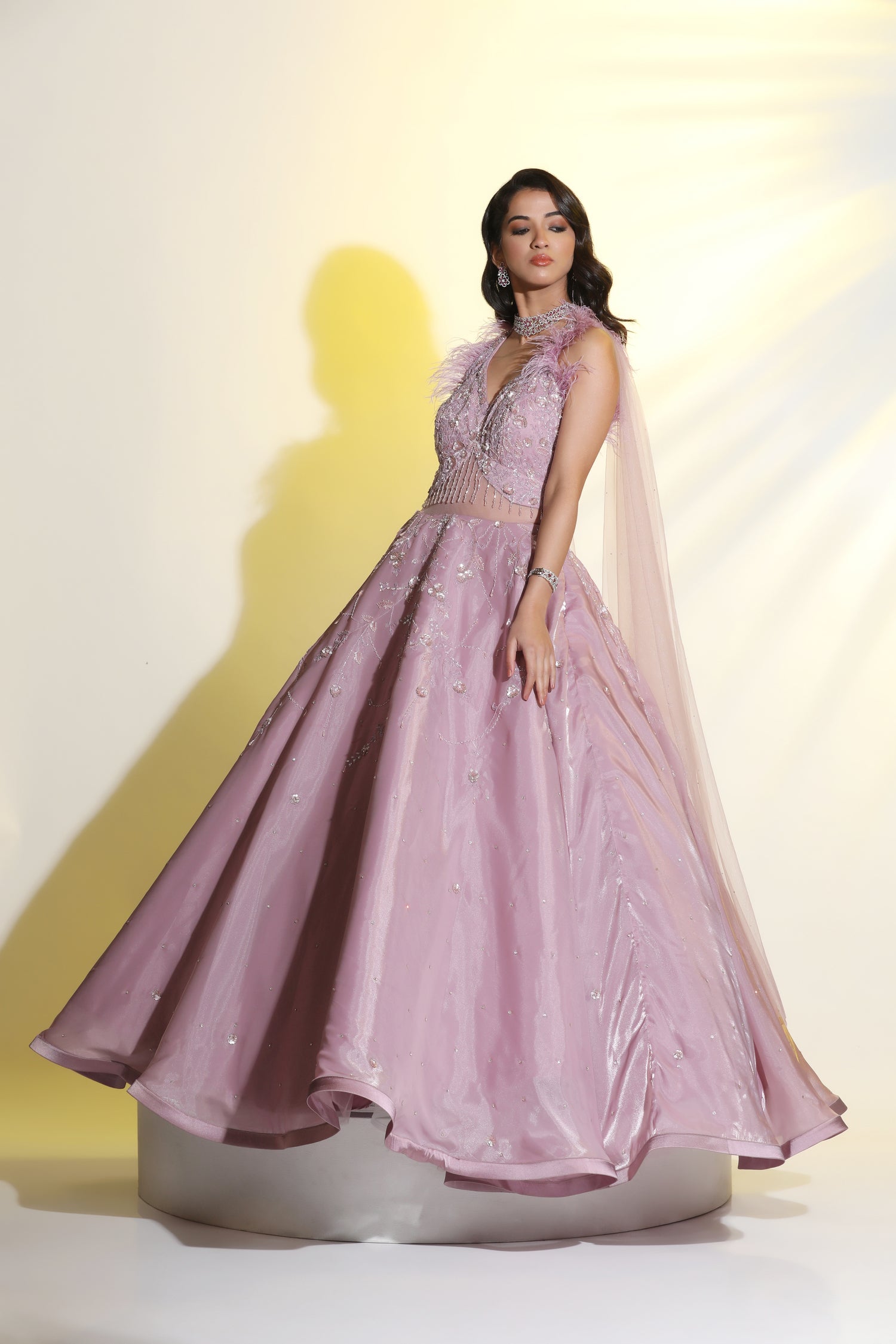 Symmetrical Embroidered Floor-Length Lehenga with Heavy Flair