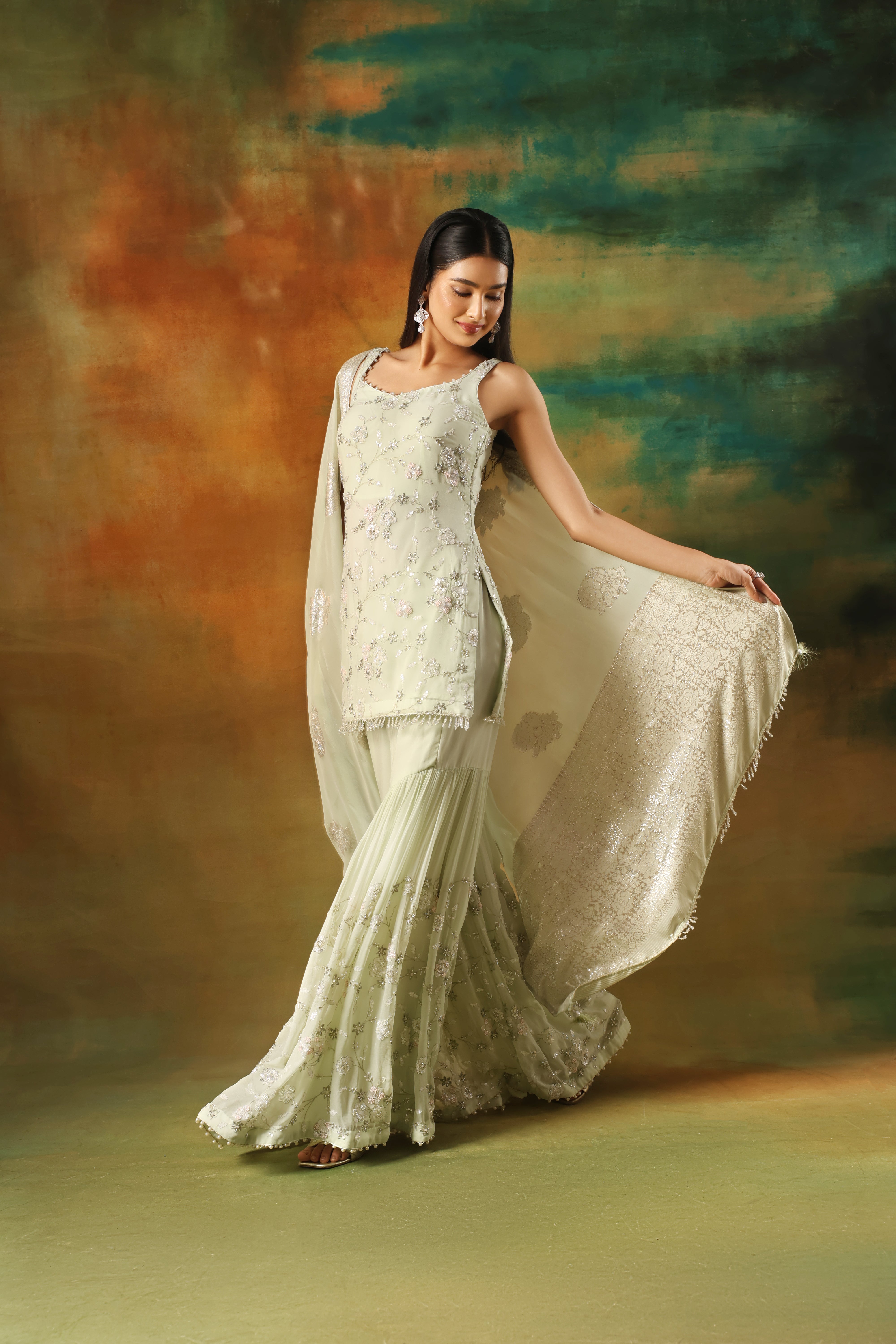 Pista Embroidered Georgette Shirt Sharara