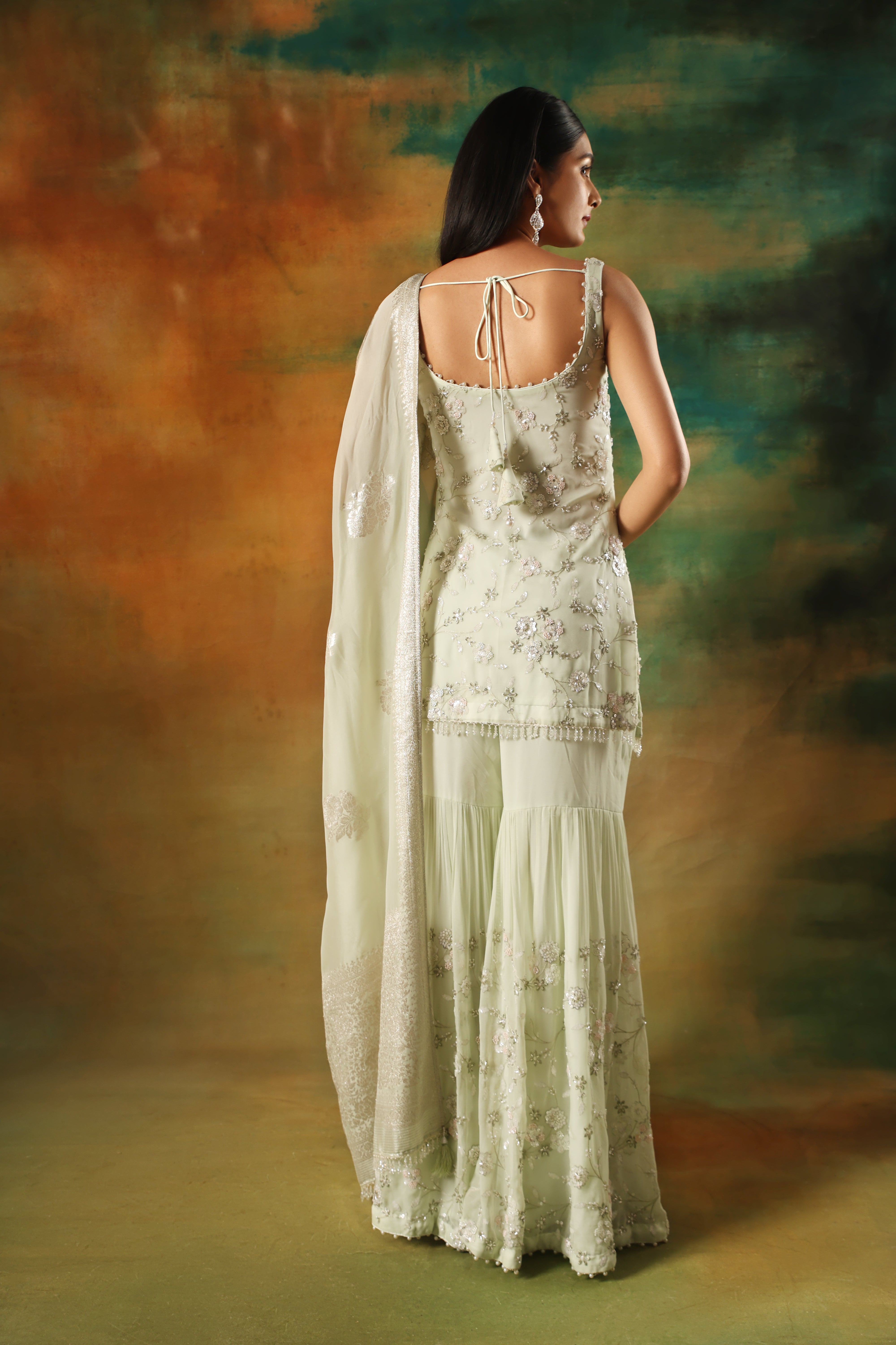 Pista Embroidered Georgette Shirt Sharara