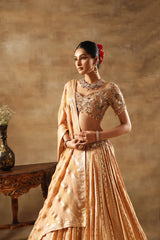 Gold Tissue jacquard Embroidered  Lehenga Choli