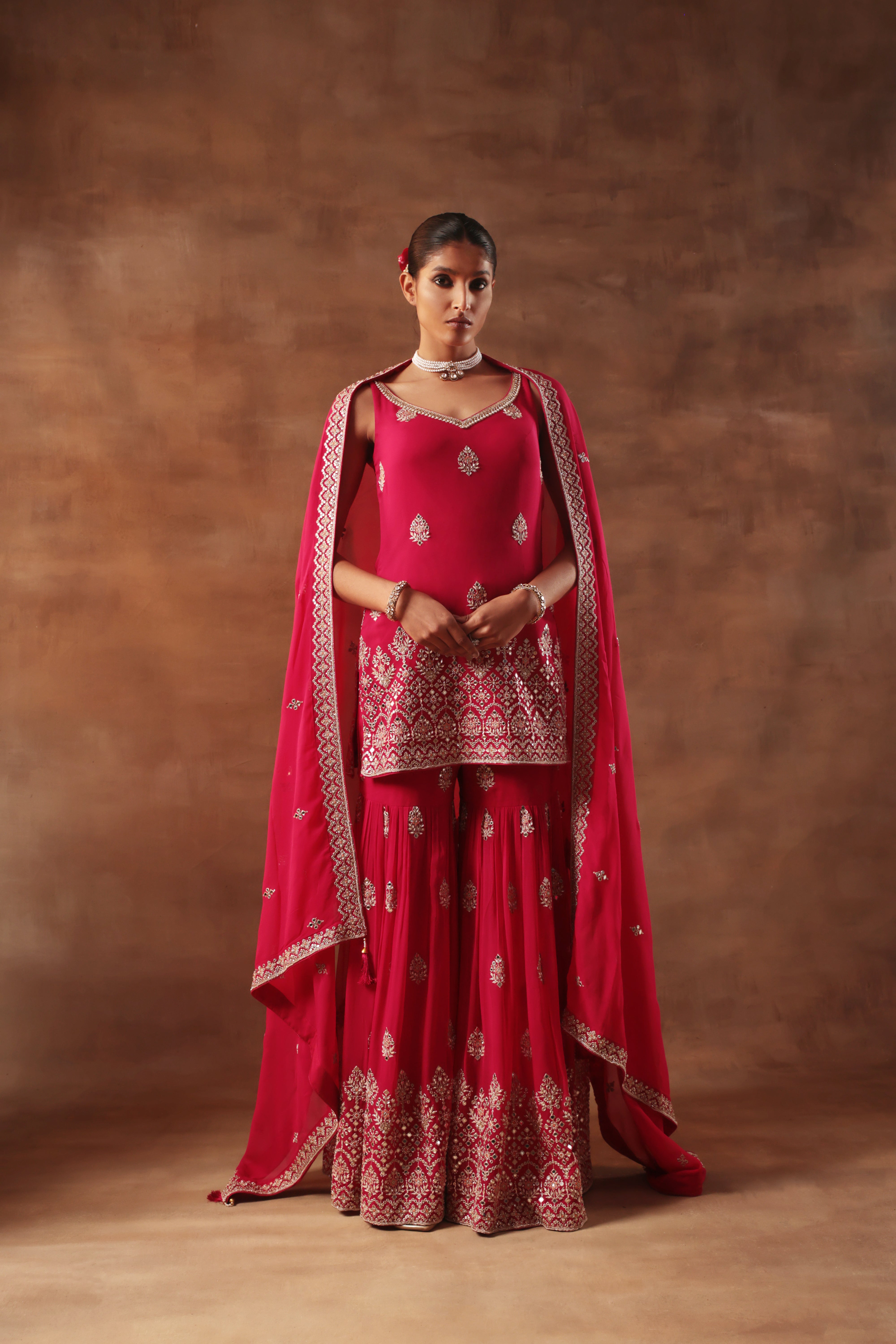 Magenta Embroidered Sharara Set for Wedding & Festive Wear