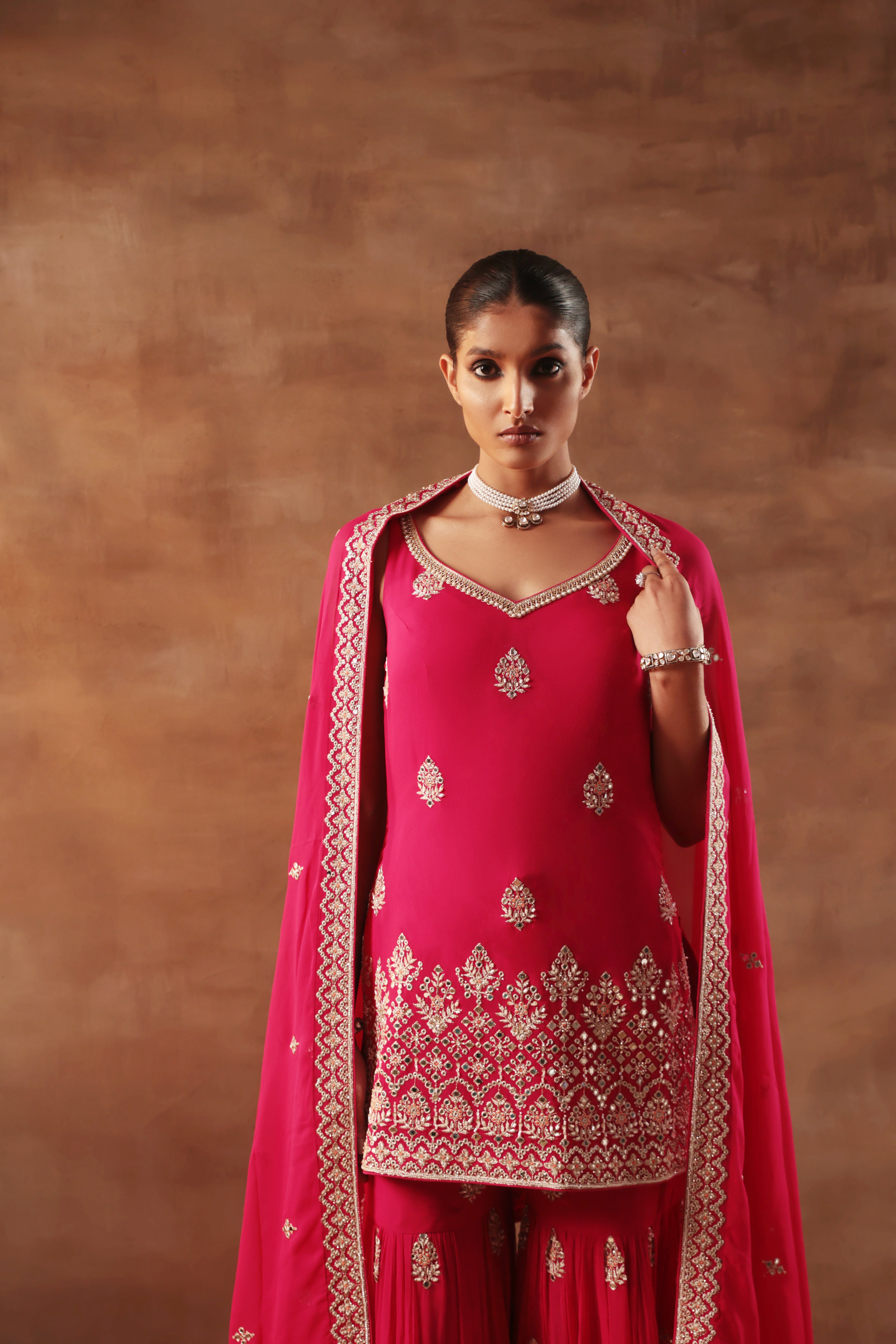 Magenta Embroidered Sharara Set for Wedding & Festive Wear