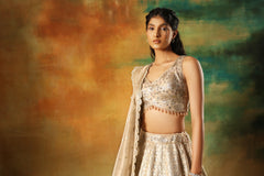 Gold tissue jacquard lehenga choli for weddings and festive functions