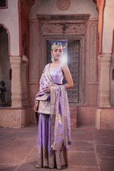Lavender Embroidered Kurta Sharara Set