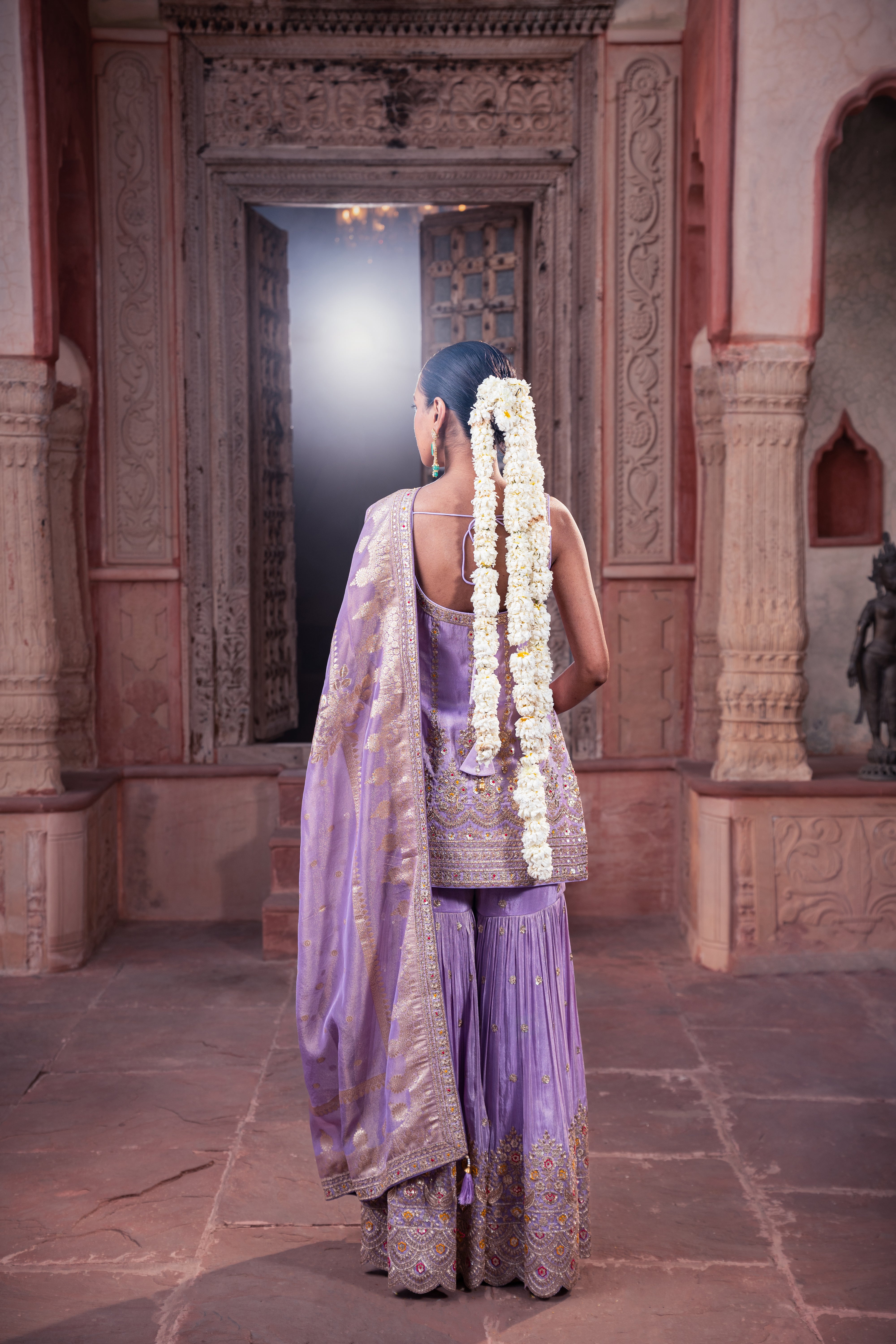 Lavender Embroidered Kurta Sharara Set