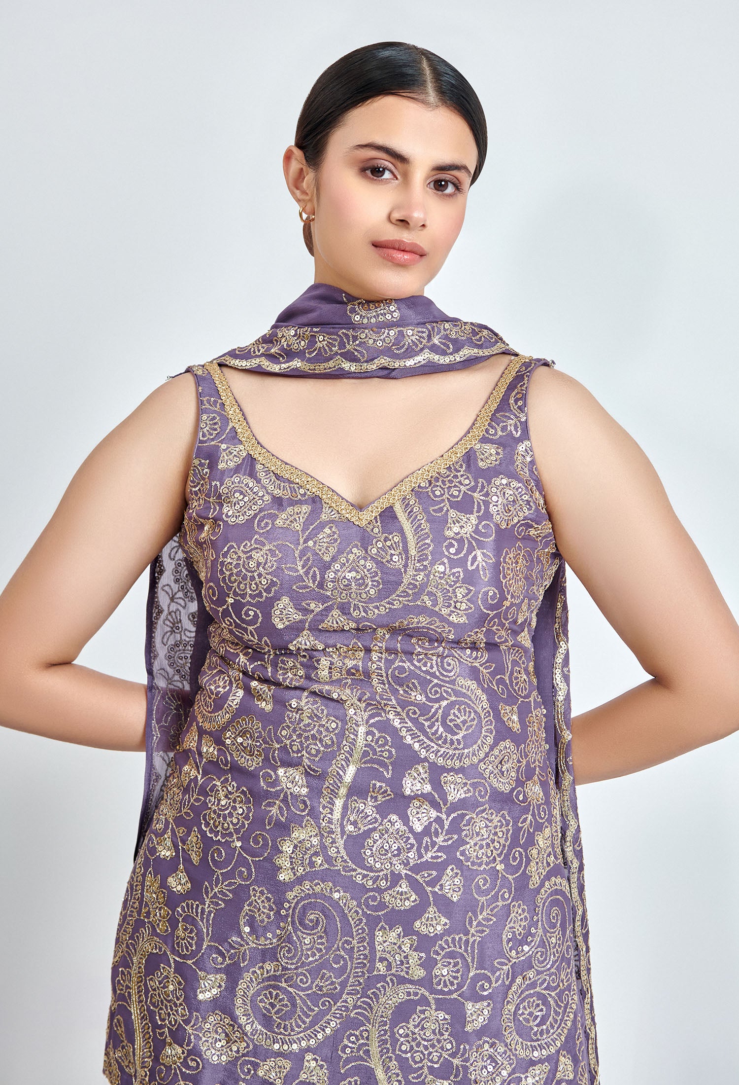 Mauve and Gold Embroidered Sharara Set for Wedding & Festive Look