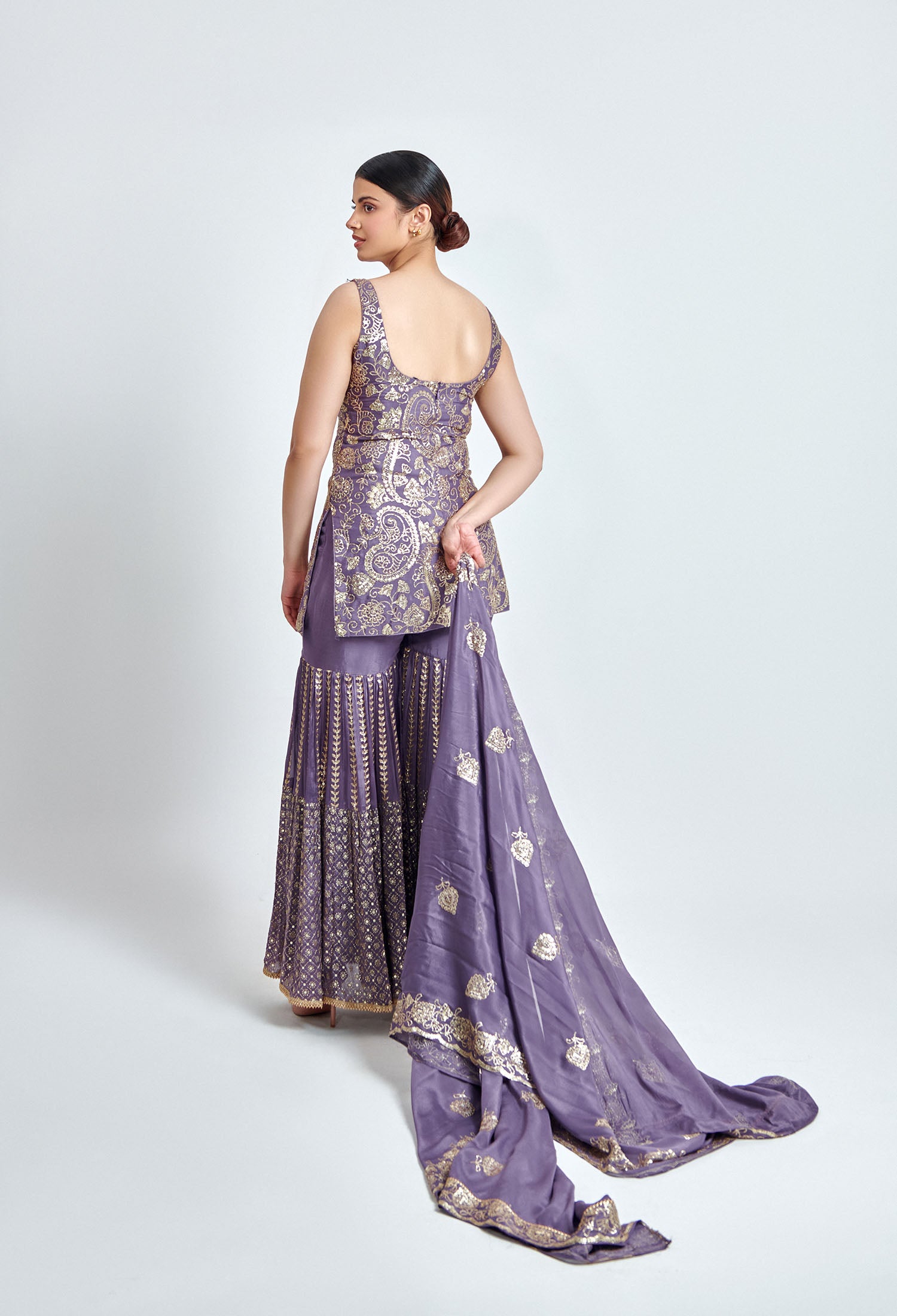 Mauve and Gold Embroidered Sharara Set for Wedding & Festive Look