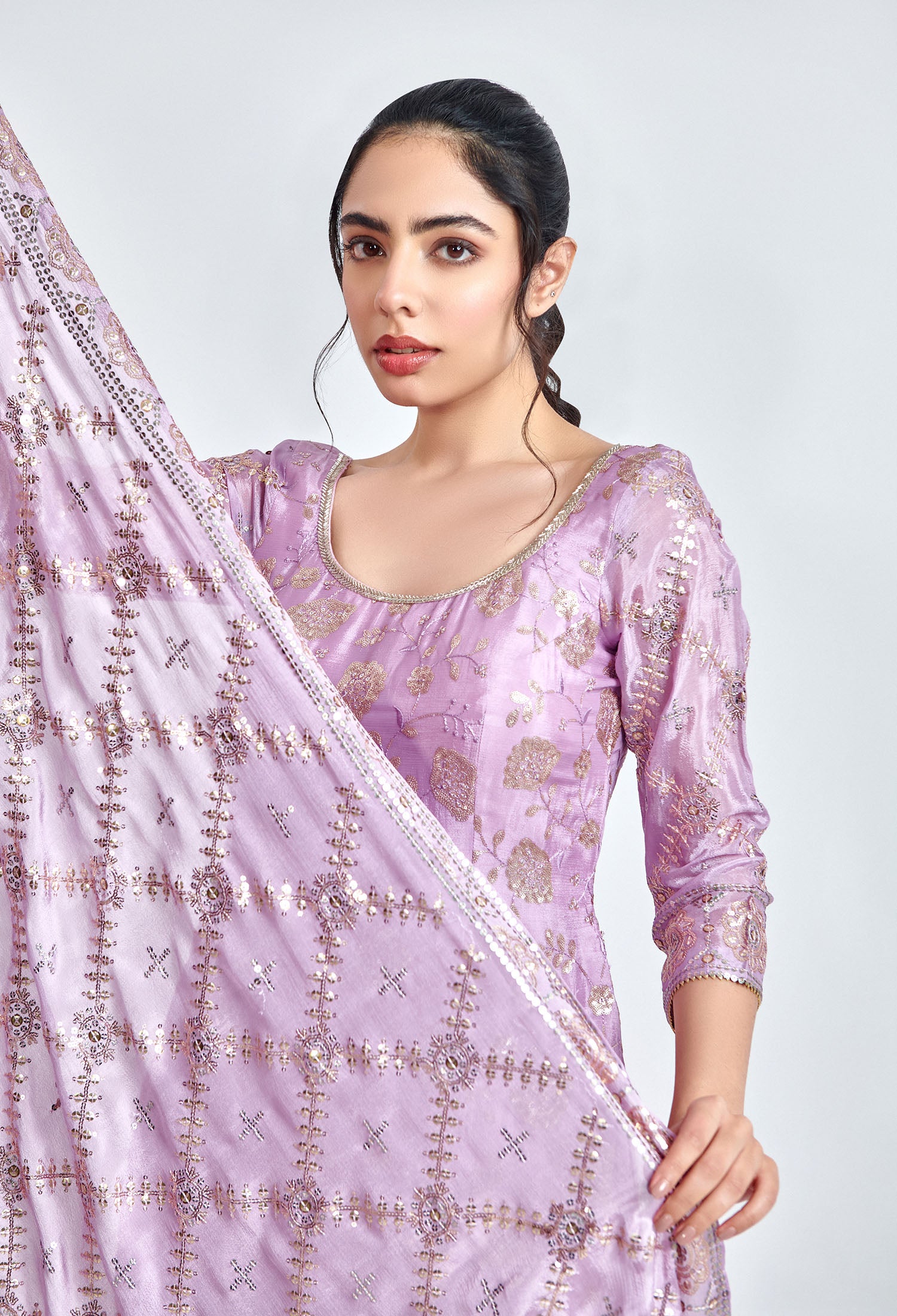 Purple and Gold Embroidered Sharara Set for Wedding & Festive Wear