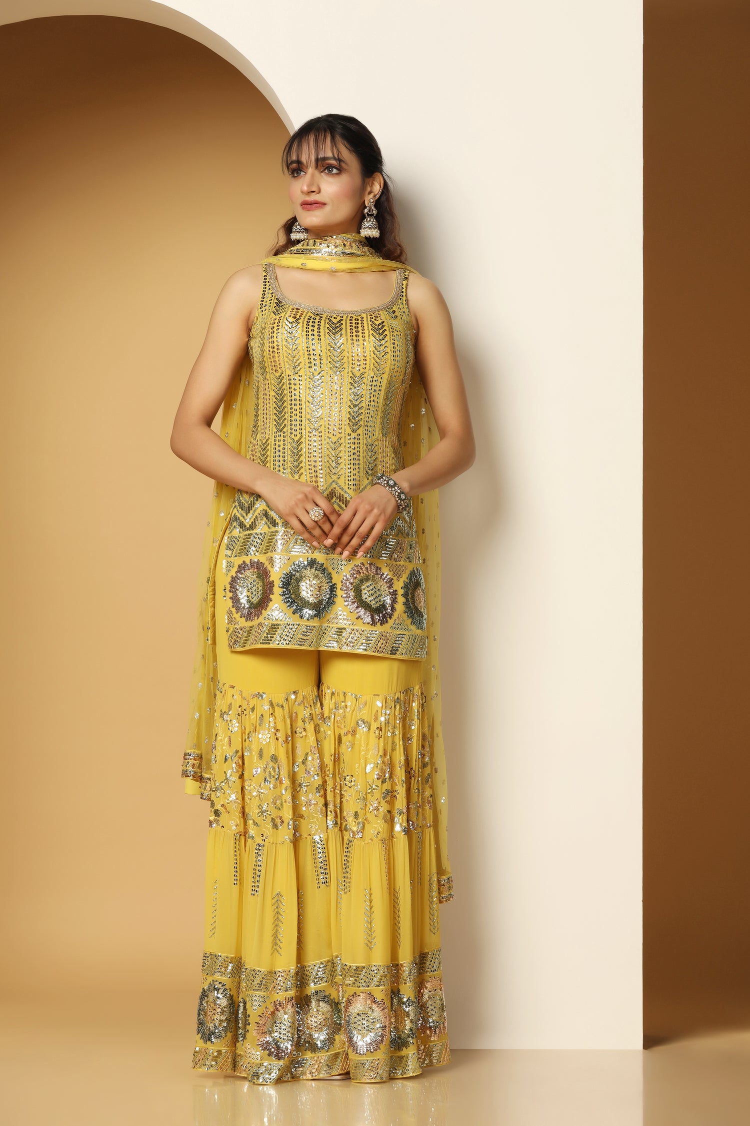 Themed Sequin Shirt with Sharara Set – Party & Festive Outfit
