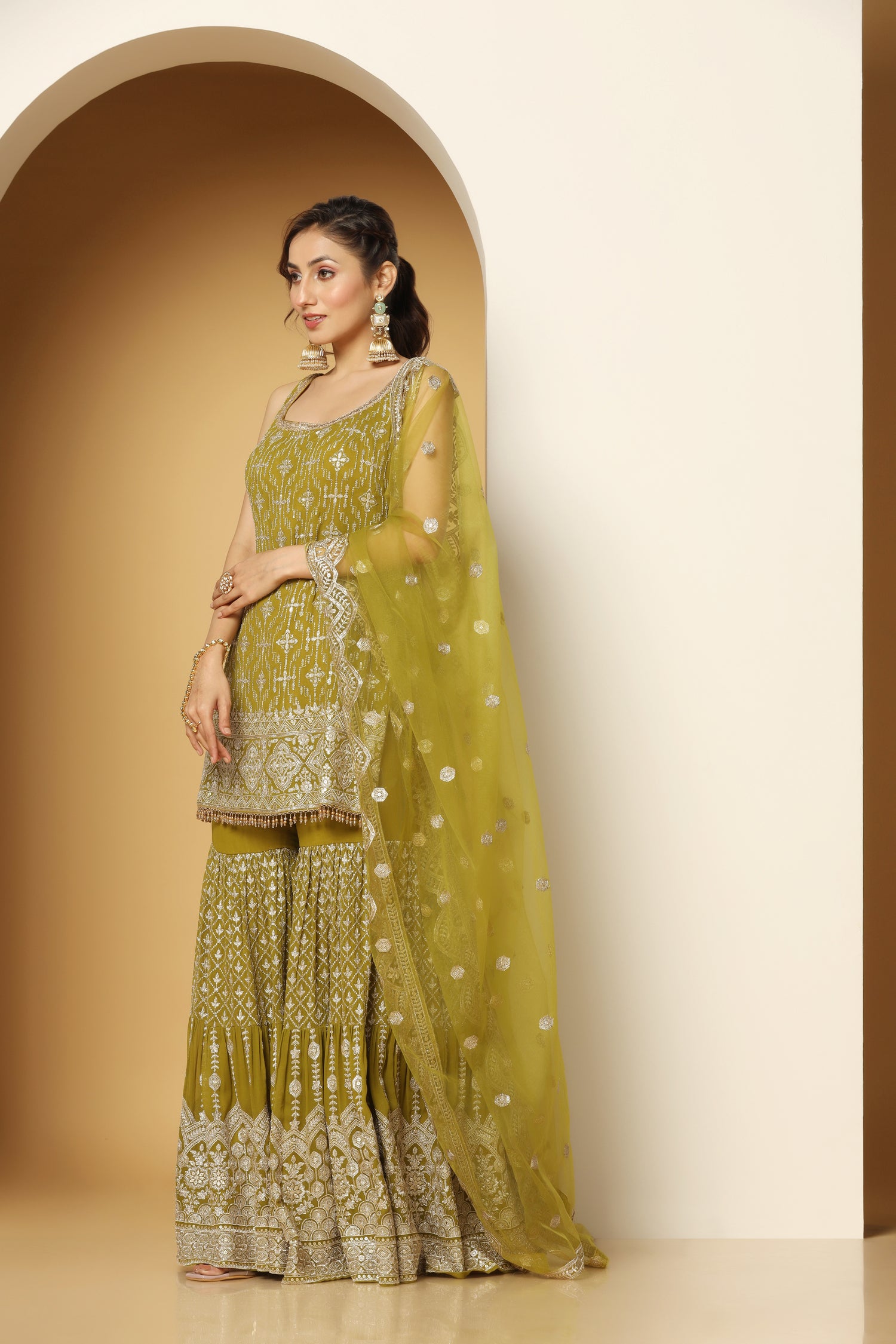 Zari Embroidered Sequin Sharara Set – Party Wear for Women