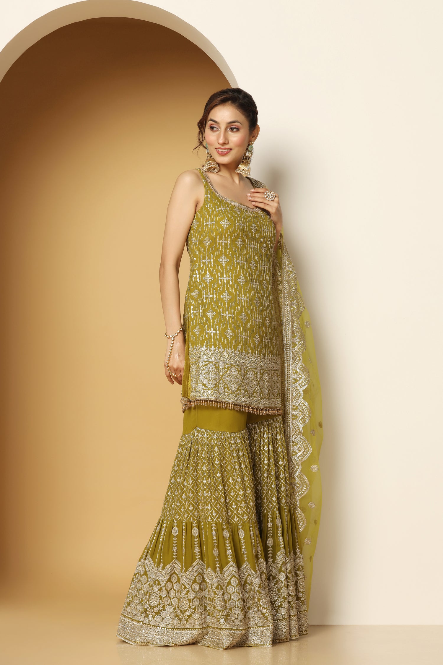 Zari Embroidered Sequin Sharara Set – Party Wear for Women