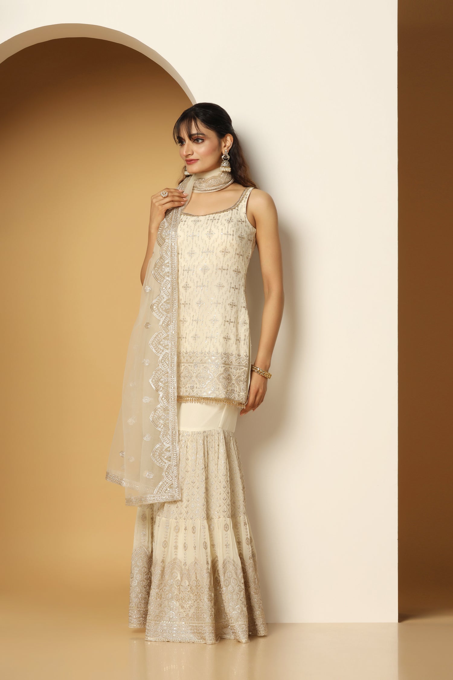 Elegant Zari & Sequin Sharara Suit for Party & Wedding Wear