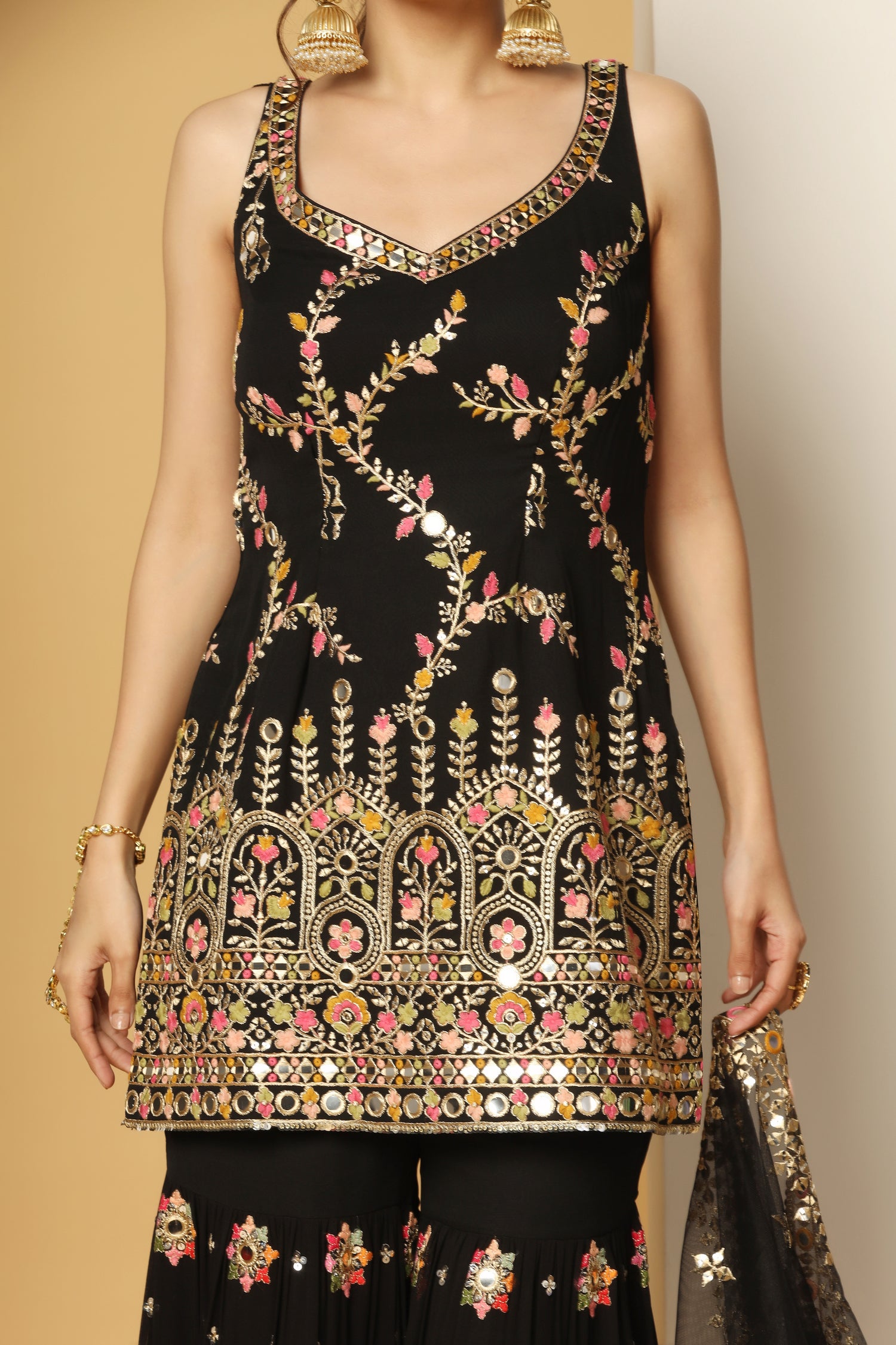 Ivory Embroidered Sharara Suit with Foil and Thread Work