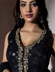 Color Patch & Dori Sequin Suit Set with Net Dupatta – Ethnic Wear