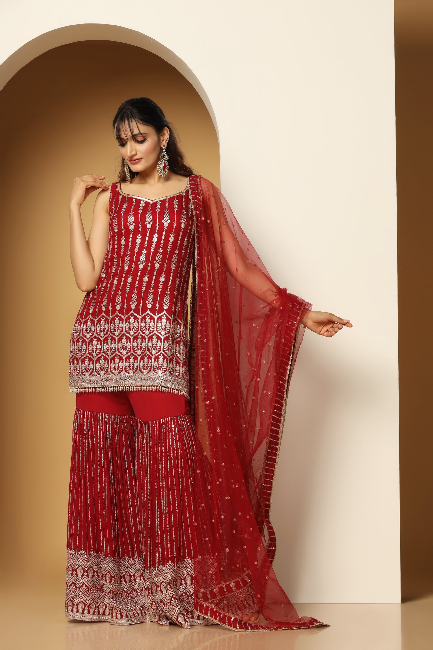 Zari Sequin Sharara Set with Tasseled Shirt – Party Look