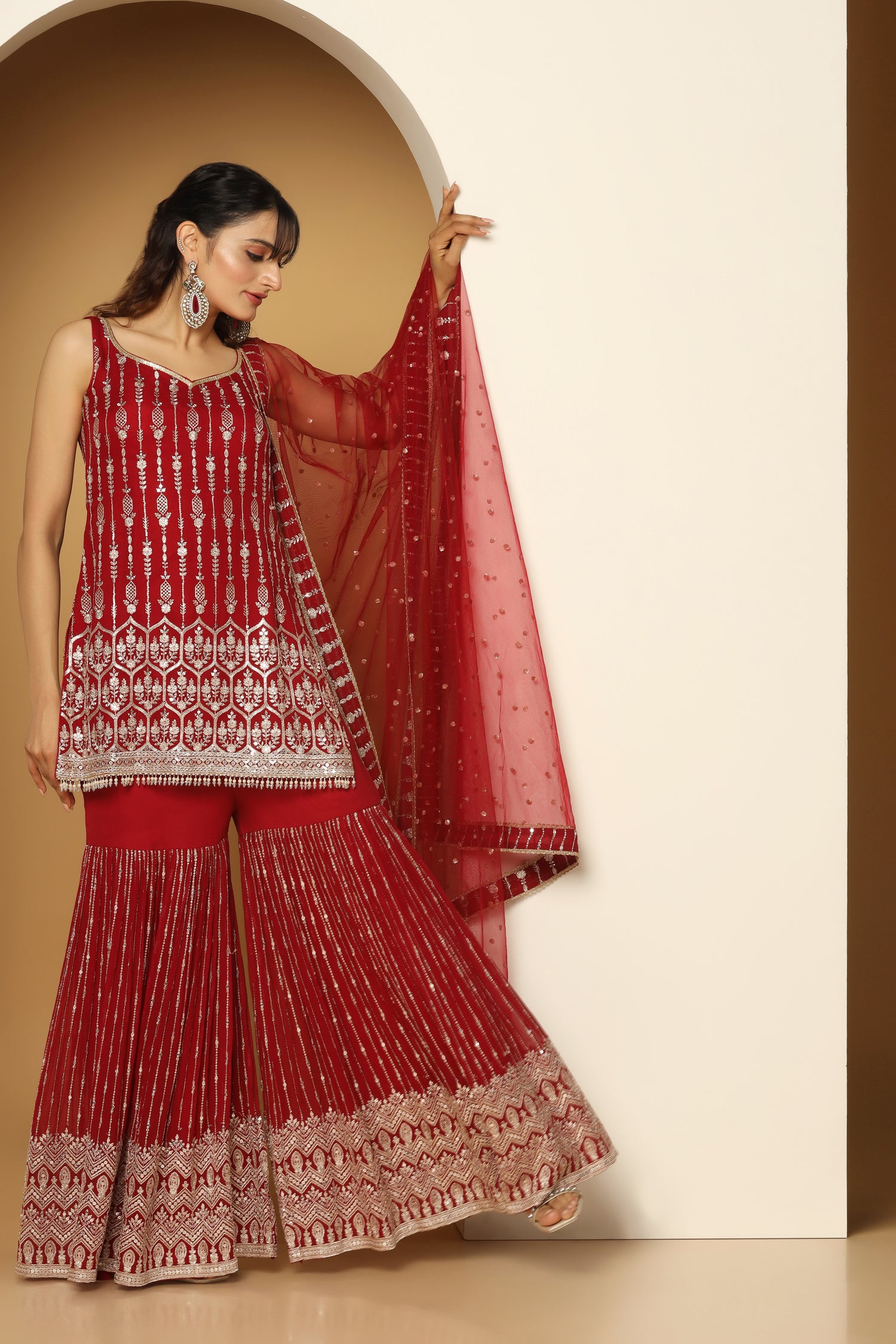 Zari Sequin Sharara Set with Tasseled Shirt – Party Look
