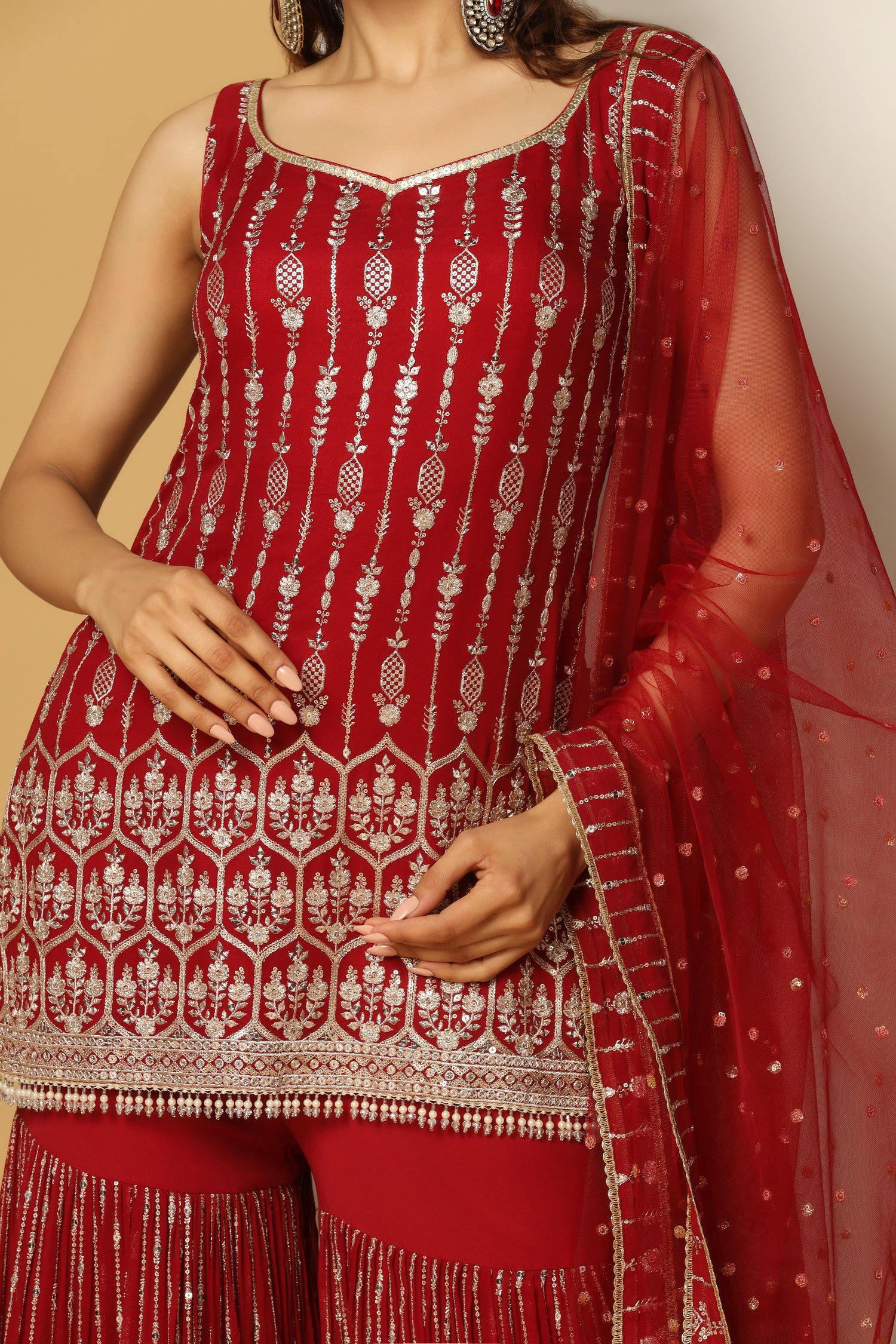 Zari Sequin Sharara Set with Tasseled Shirt – Party Look