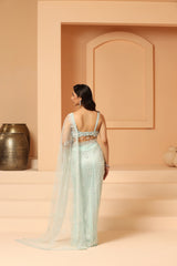 Sequin, beads, cutdana pearls hand crafted saree and blouse