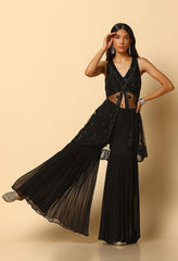 All Black Stone Work Peplum Top for Party Wear