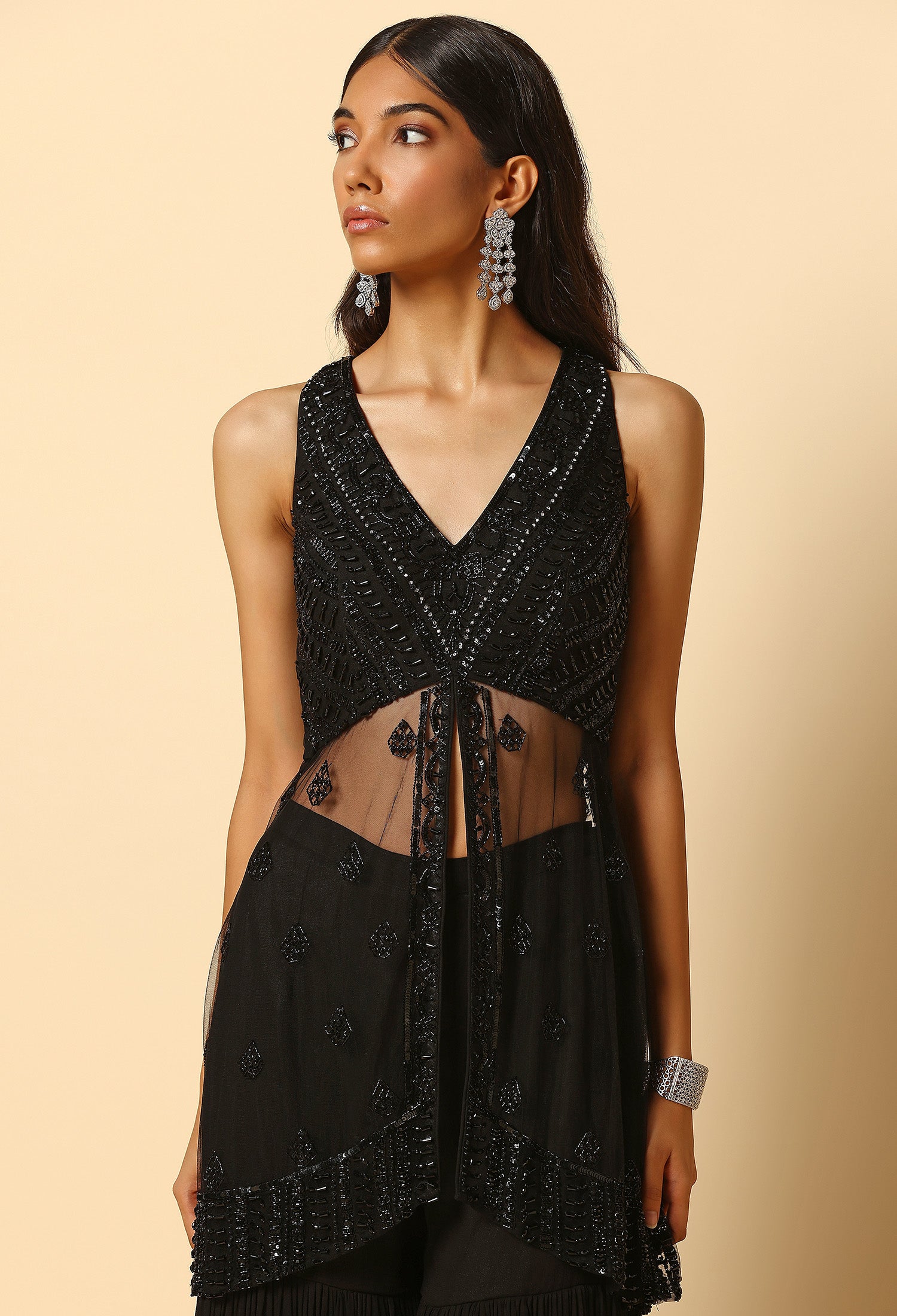All Black Stone Work Peplum Top for Party Wear