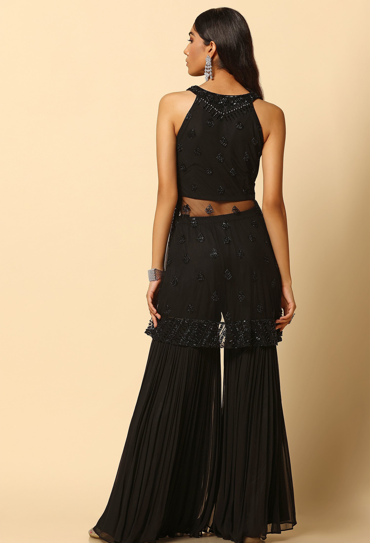 All Black Stone Work Peplum Top for Party Wear