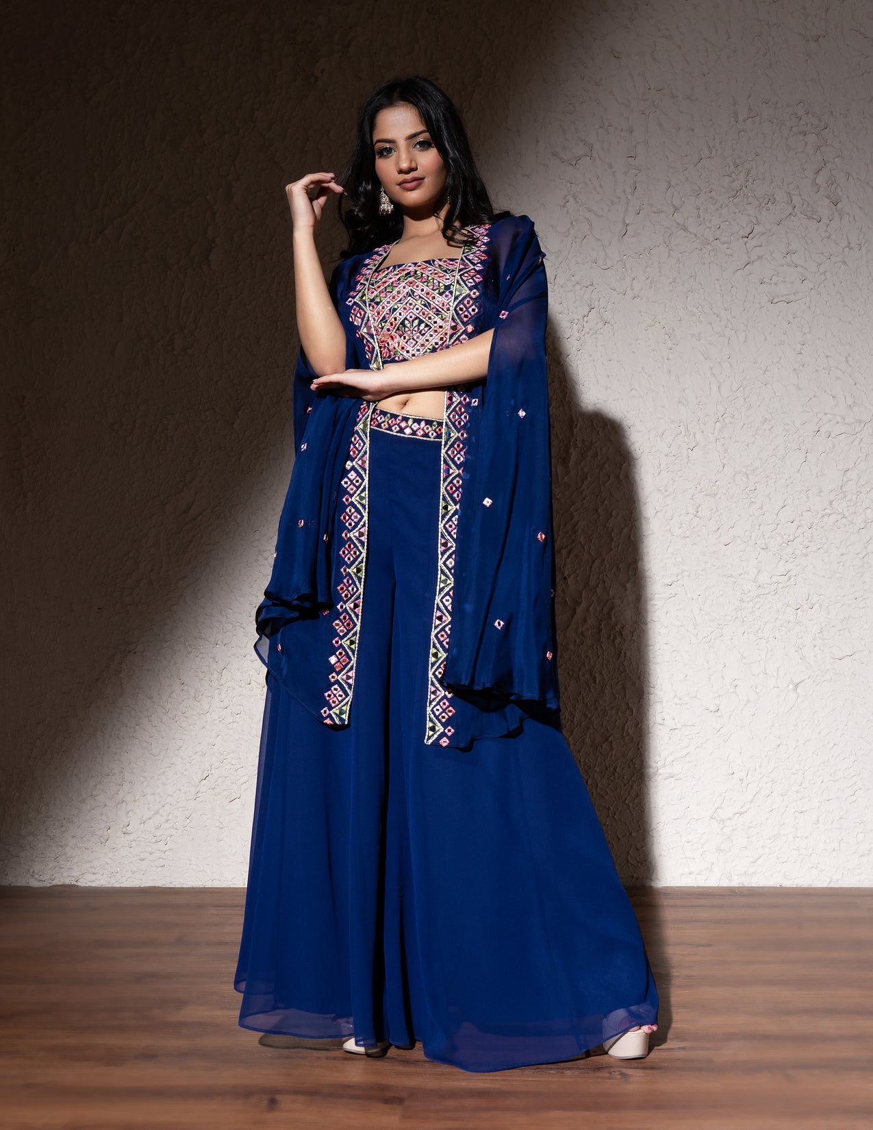 Electric Blue Georgette Sharara Set for Party Wear