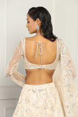 Sequin And Beads Work Ivory Lehenga