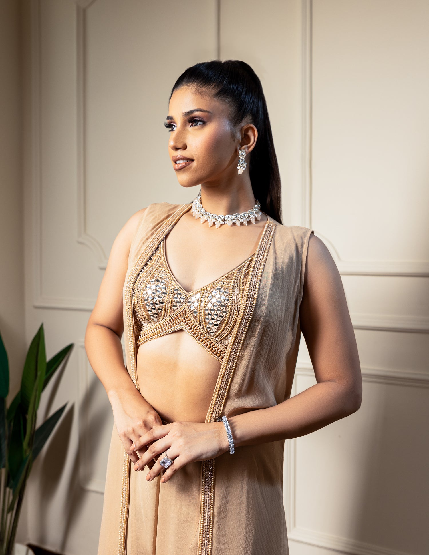 Placement Beads Embroidered Cape Sharara Set – Designer Ethnic Wear