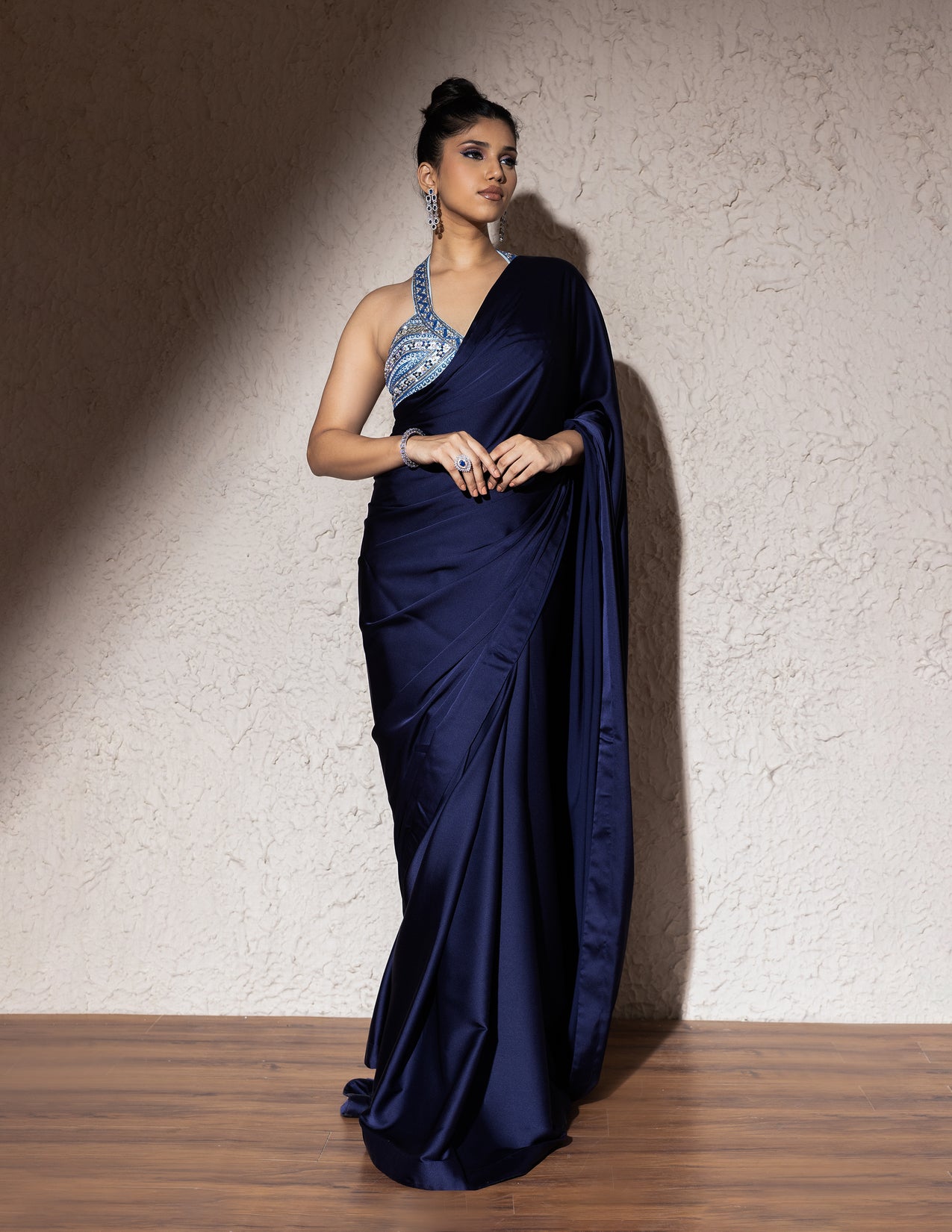 Blue Armani Satin Saree