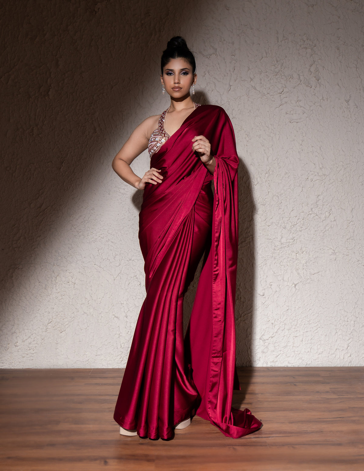 Red Armani Satin Saree