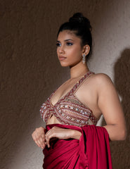 Red Armani Satin Saree