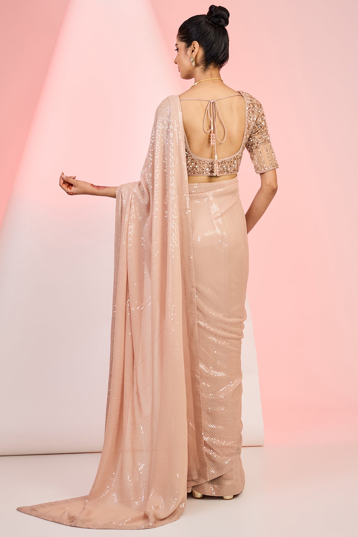 Rose Gold Georgette Sequins & Cutdana Hand Embellished Saree