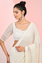 Ivory Georgette Sequins & Cutdana Hand Embellished Saree