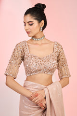 Rose Gold Georgette Sequins & Cutdana Hand Embellished Saree