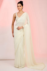 Ivory Georgette Cutdana & Sequins Hand Embellished Saree