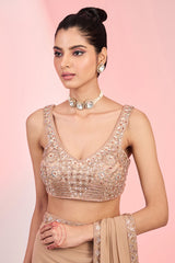 Fawn Georgette Cutdana & Sequins Hand Embellished Saree