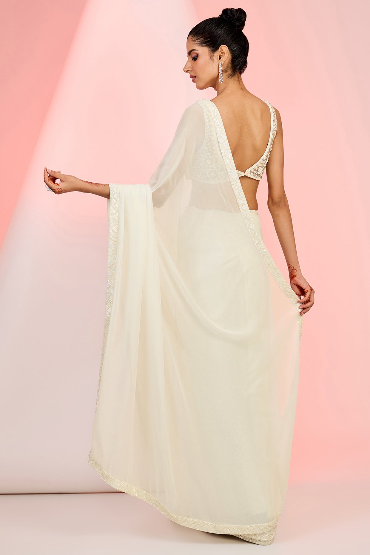 Ivory Georgette Cutdana & Sequins Hand Embellished Saree