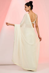 Ivory Georgette Cutdana & Sequins Hand Embellished Saree